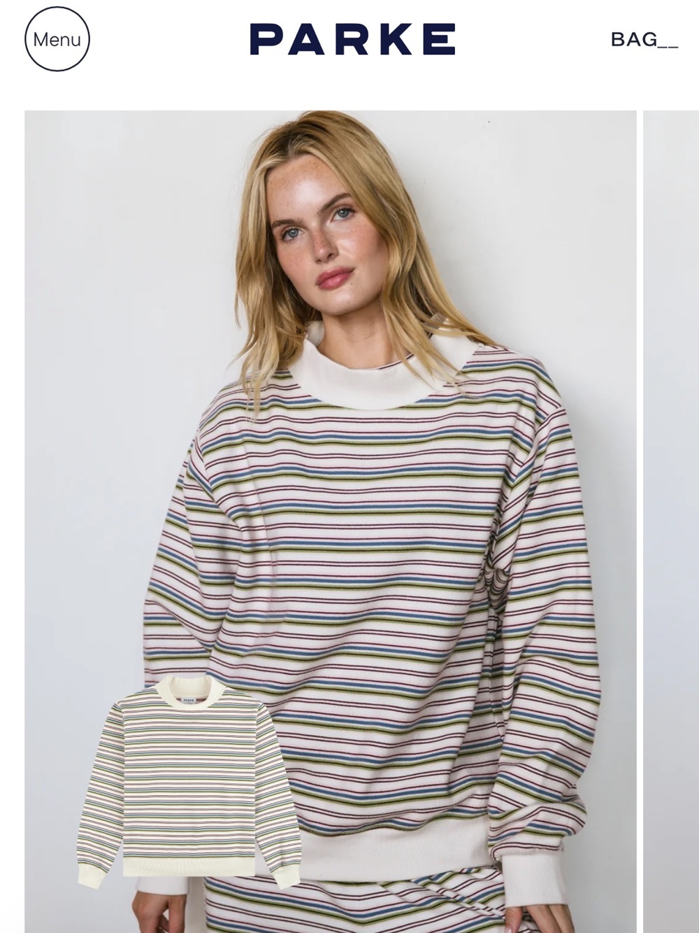 Parke Cream Fall Stripe Mockneck Sweatshirt S/M